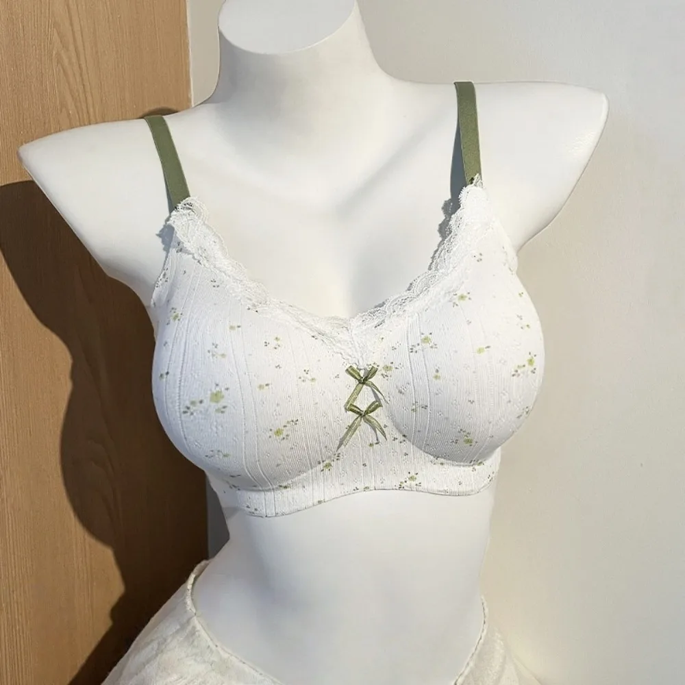 Traceless Lace Wireless V Bra Dots Pattern Shockproof Brassiere for Women Anti-sagging Lingerie Lace Floral Print Bra Running