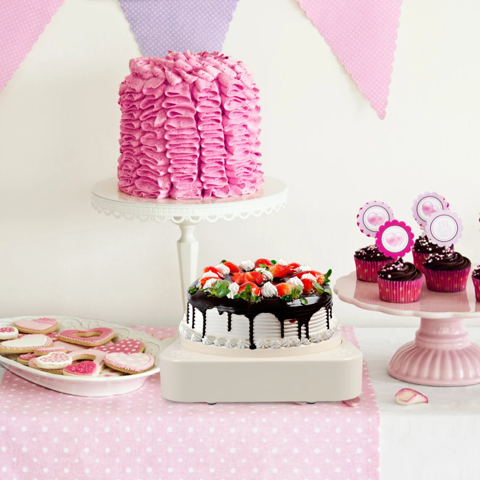 

1pcs Automatic Rotating Dessert Display Stand Cake Turntable For Decorating Cupcakes Macarons With Music Party Wedding