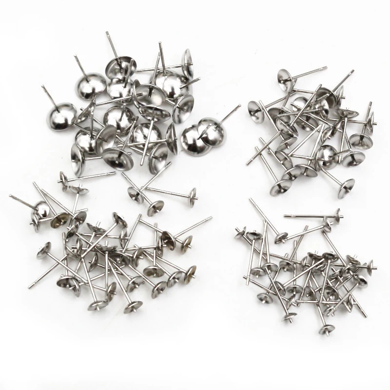 100Pcs/Lot 3/4/5/6/8mm Inner Size Stainless Steel Blank Post Earring Stud Tray Base Pins for Jewelry Finding DIY Accessories