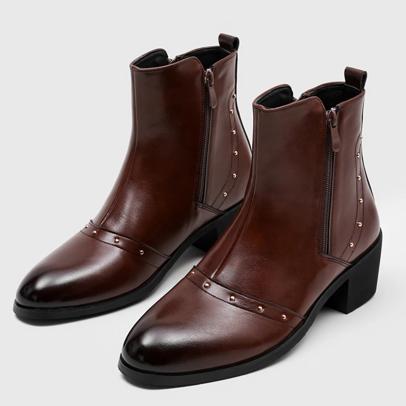 Classic Me Short Ankle Boots Black Brown Side Zipper High Heels High Quality British Casual Business Fashion Boots Social Shoes