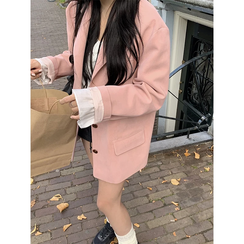 MEXZT Elegant Pink Blazer Women Fashion Long Sleeve Suit Business Jacket Office Ladies Korean Commute Coat Autumn Outerwears New