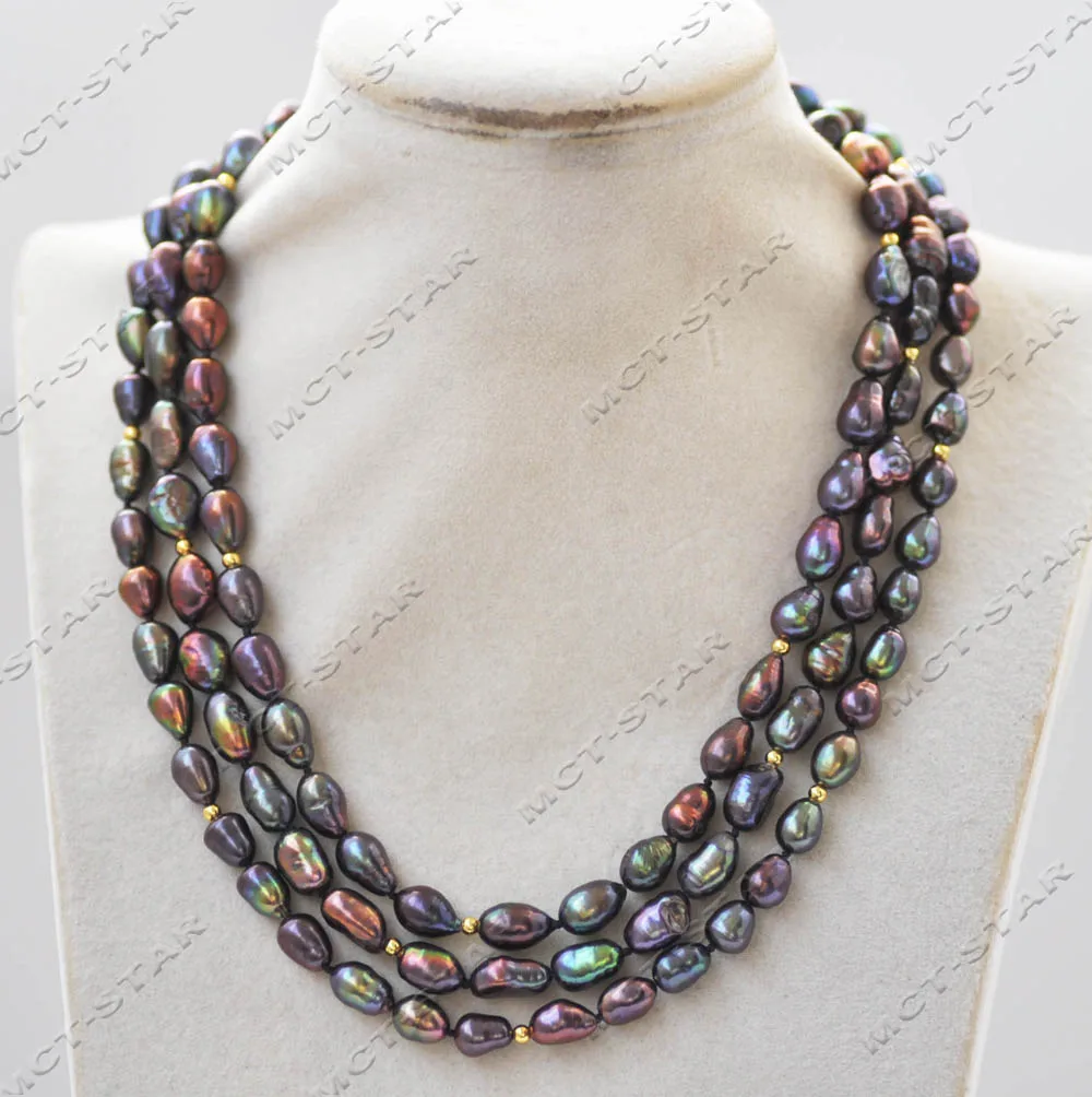 

MTC·STAR Z13139 Lustre 54'' 11mm Baroque Peacock-Black Freshwater Pearl Necklace