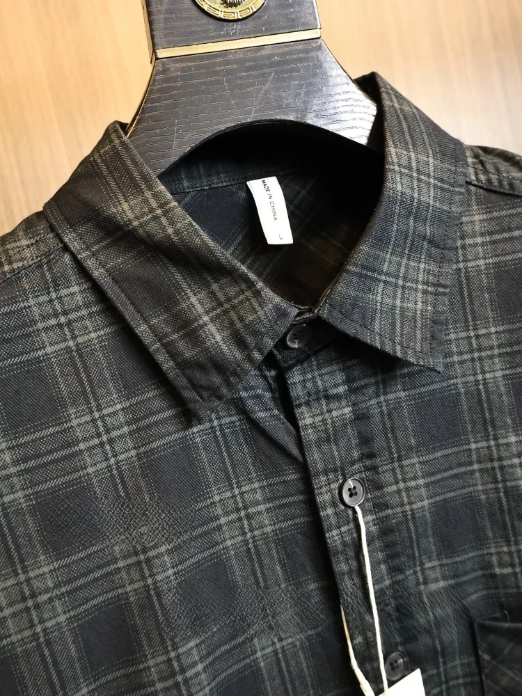 Soft Cotton Flannel Men's Summer Shirt Checkered Pattern Short Sleeve Comfortable Breathable Fashionable Japanese Style