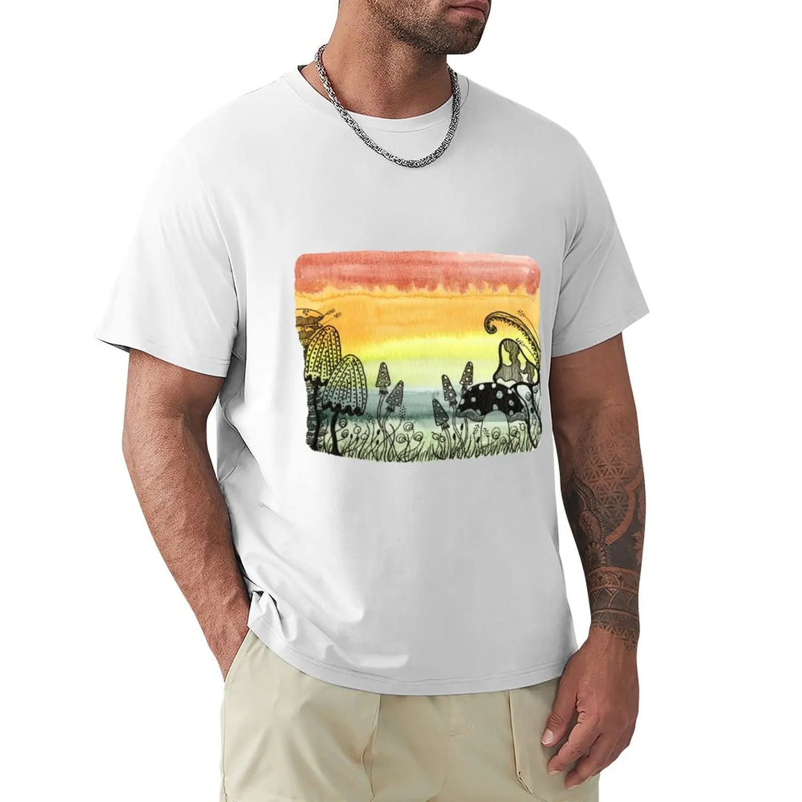 

Pastoral Fungi Scene T-shirt tops summer tops boys whites vintage clothes plain t shirts men
