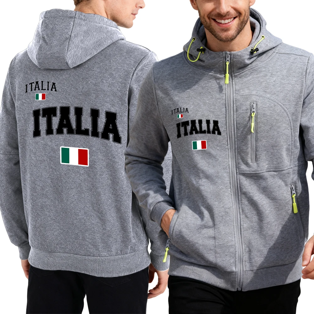 

Italia Italian Flag Design Men Zipper Hoody Fashion Hooded Sportswear Casual Fleece Streetwear Autumn Hip Hop Loose Tops