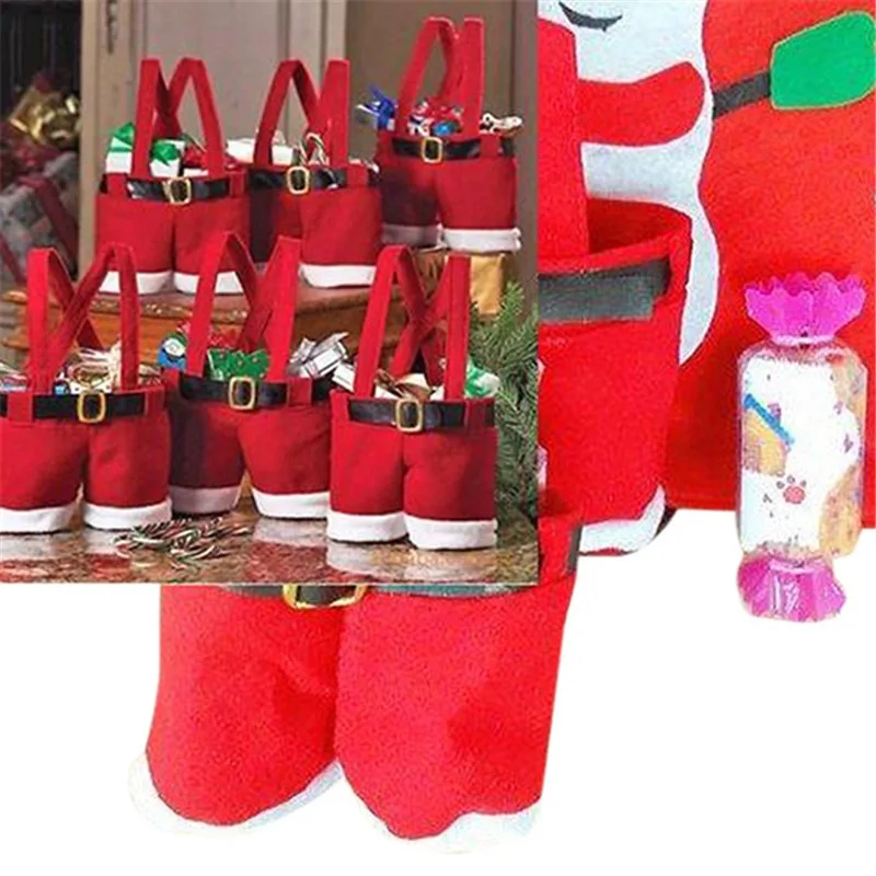 1 pçs feliz natal presente tratar doces garrafa de vinho titular papai noel suspender calças decoração sacos de presente de natal bonito