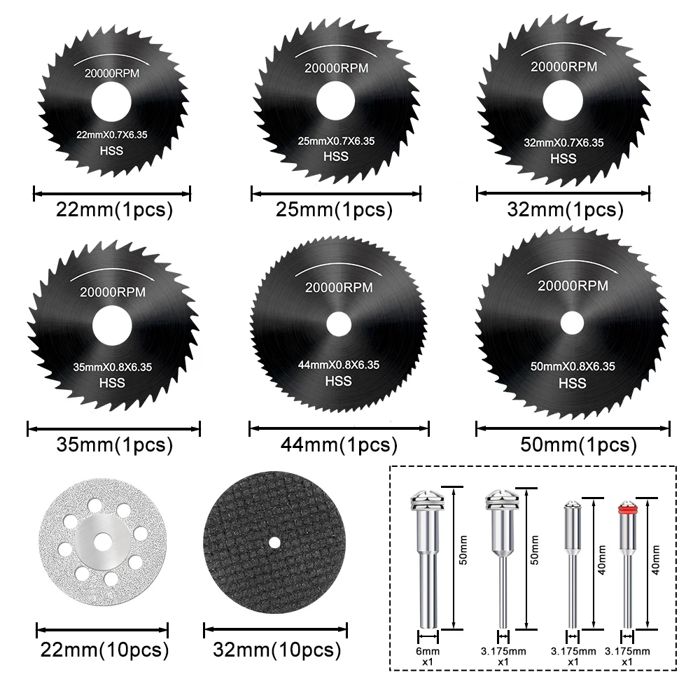 XCAN 30pcs Mini Circular Saw Blade Set Metal Cutting Disc for Dremel Rotary Tools Wood Carving Disc Sanding Grinding Wheel