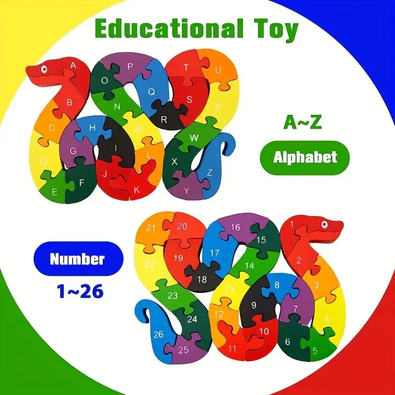 Montessori Children\'s Wooden Puzzle Toy 26 English Alphabet Number Animal Shape Cognition Educational Toys for Boys Girls Gift