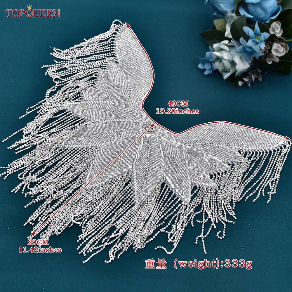 TOPQUEEN Rhinestone Neckline Tassel Applique Wedding Shawl Jacket Dress Decoration Accessorie Bridal Shrug  Bolero SP59