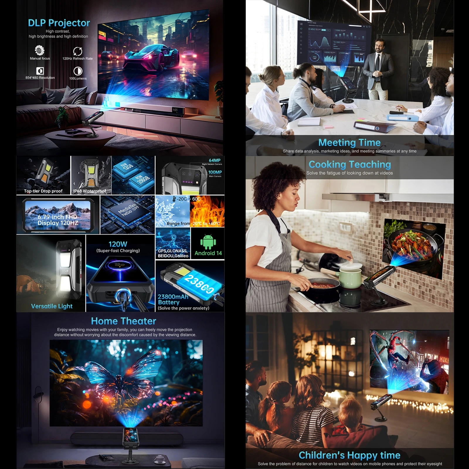 Unihertz 8849 Tank 2 Pro Teléfono resistente 12GB+512GB Visión nocturna 6,79" FHD Android 14 23800mAh 4G Smartphone