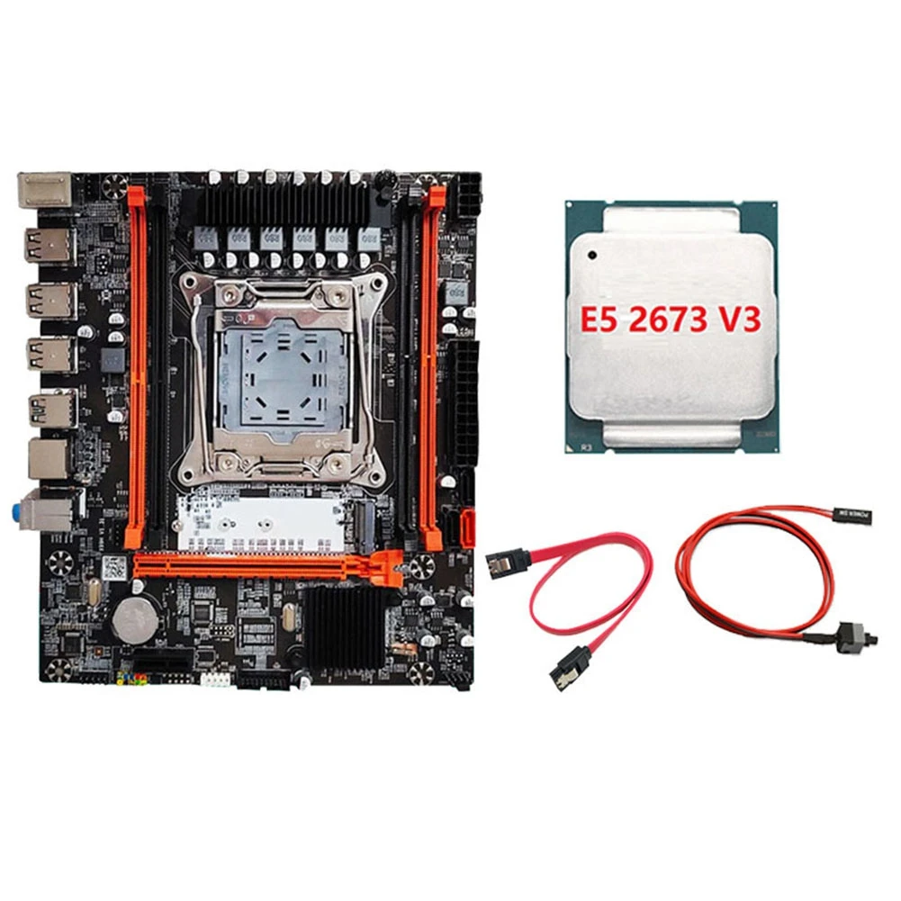 X99H Motherboard Kit with E5 2673 V3 CPU+Switch Cable+SATA Cable LGA2011-V3 DDR3X4 RAM M.2 NVME PCI-E 3.0 X16