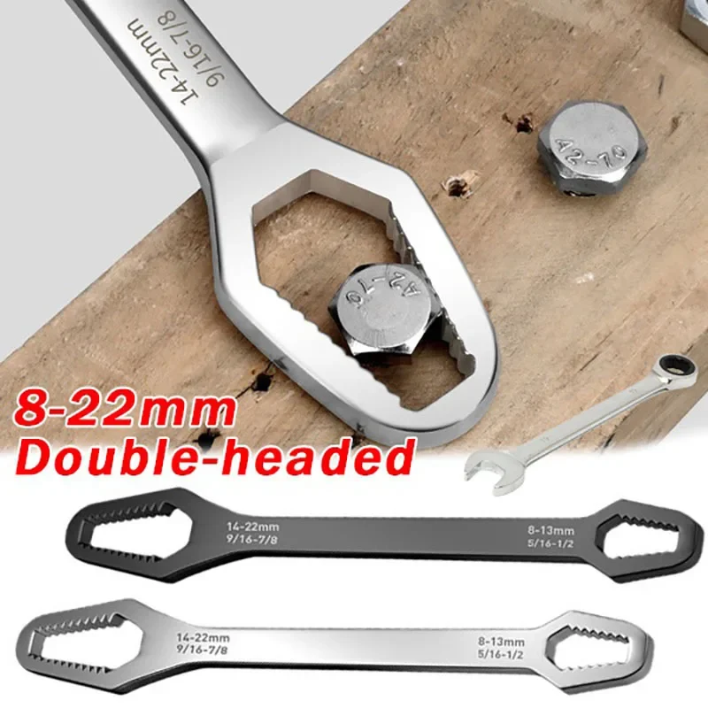 1Piece Double-head Box Wrench 8-22 Multi-function Anti-slip Self-tightening Adjustable Eyeglass Solid Wrench