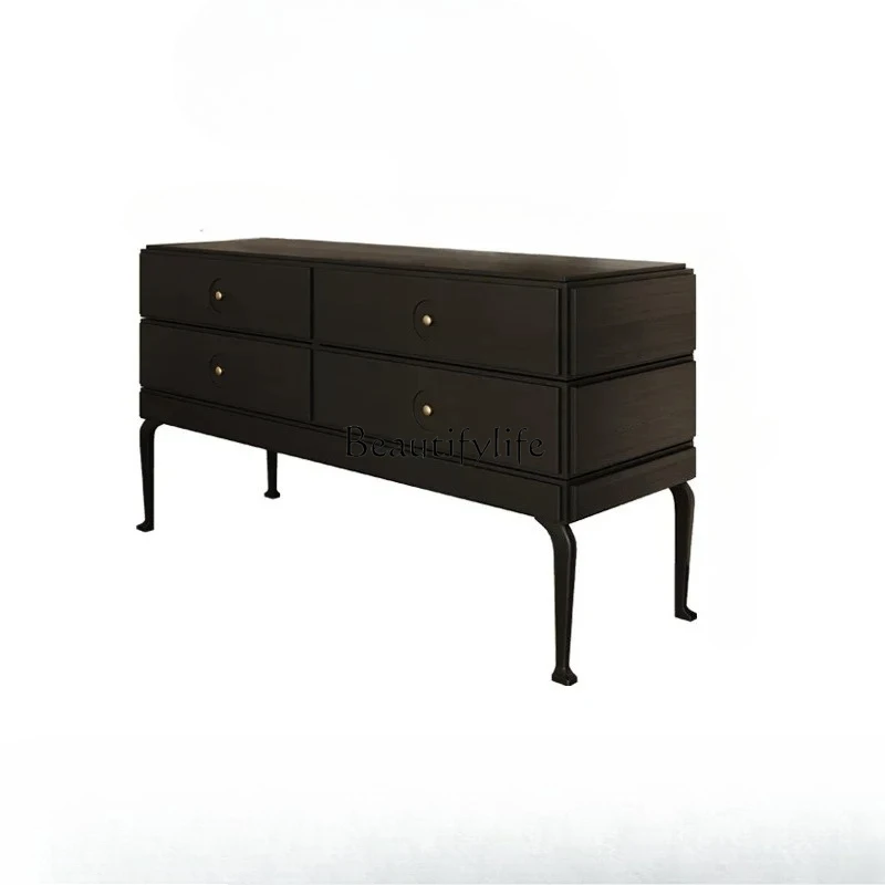 

French retro dining side cabinet, living room storage four chest cabinet, entrance partition cabinet, black storage cabinet