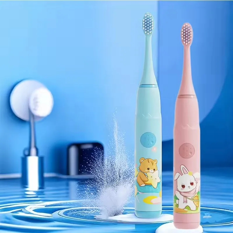 Cepillo de dientes eléctrico de dibujos animados coloridos para niños, recargable IPX7, resistente al agua con cabezales de repuesto, limpieza profunda, cuidado bucal para niños