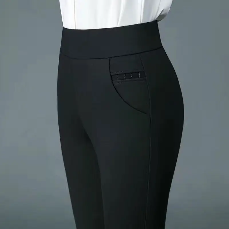 فضفاض عالية الخصر مستقيم الساق السراويل النسائية بناطيل كاجوال التخسيس قلم رصاص قاعدة طبقة السراويل العصرية ركاب Sle السراويل الطويلة