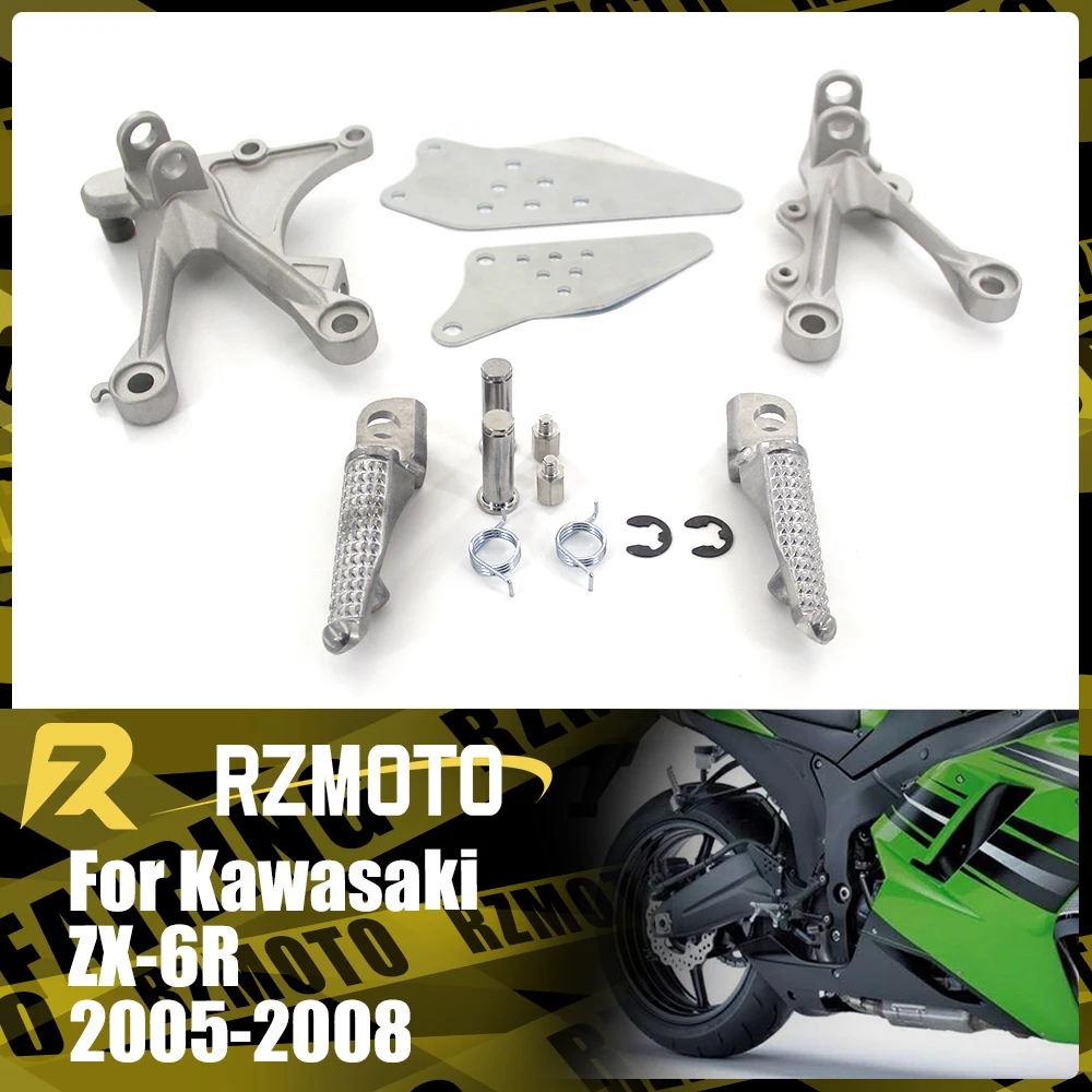 

ZX6R Front Foot Rests Pedal Accessories Parts For KAWASAKI ZX-6R 2005-2008 Motorcycle Folding Bracket Assembly Kit Silver black