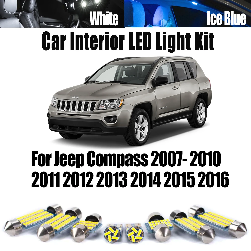 

9 шт. комплект светодиодного внутреннего потолочного освещения для Jeep Compass 2007-2010 2011 2012 2013 2014 2015 2016 аксессуары для ламп багажника с куполом в виде карты