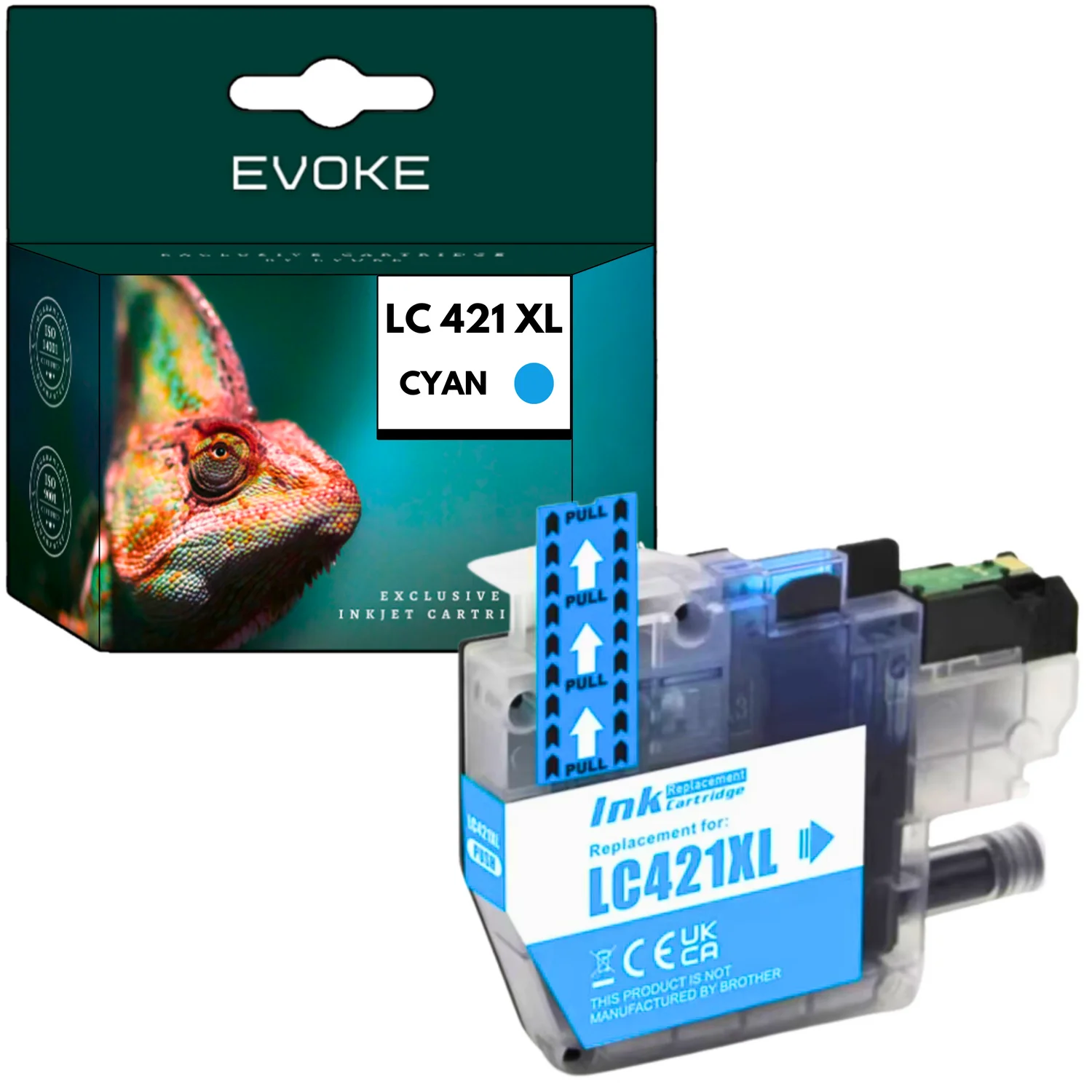 Evoke Compatibele Inkt voor Brother Lc-421Xlc Lc421Xlc Lc-421Xl Lc421Xl Lc-421 Lc421 Cyaan 10 ml 500 Pagina's Dcp-J1050Dw Dcp-J1140Dw Mfc-J1010Dw