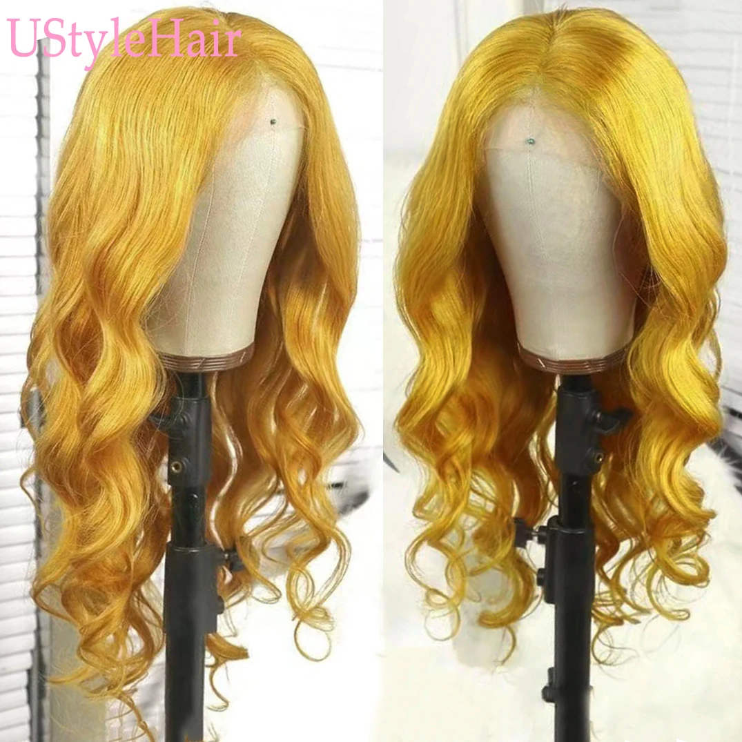 UStyleHair Yellow Wig Long Body Wave Lace Front Wig Heat Resistant Synthetic Fiber Hair Wigs for Women Daily Use Cosplay Wig