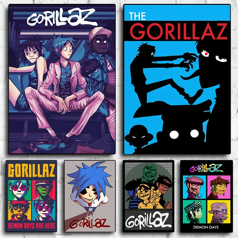 Virtual Rock Band Gorillaz Hip-Hop Band Music Album Cartoon Poster Print Wall Art Pictures Canvas Painting Room Home Decor Gift