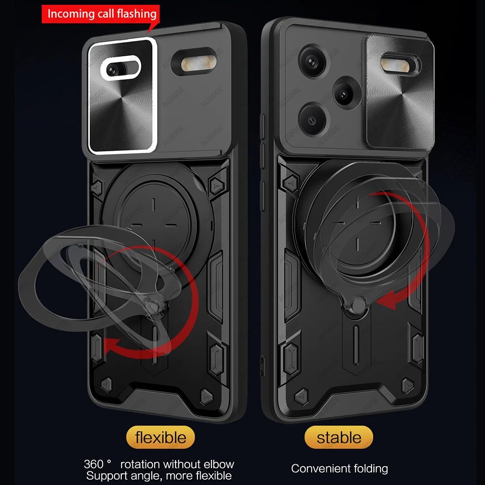Funda for Redmi Note 13 Pro Plus 5G POCO X6 M6 Pro Case Slide Camera Cover for Redmi Note 13 Pro Ring Stand Capa