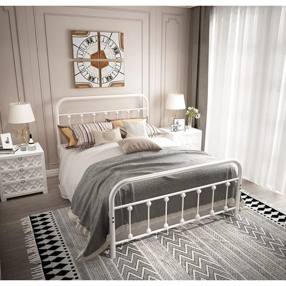 Full Platform Metal Bed Frame with Headboard and Footboard,Vintage Victorian Style Mattress Foundation