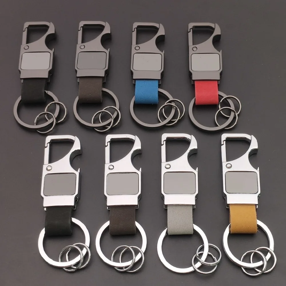 

High Quality Leather Keychain Multifunctional Bottle Opener Men's Car Fashion Keyring Laser Engraved Metal Pendant Customized
