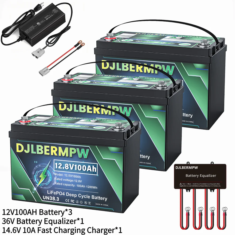 

36V Lithium Golf Cart Battery Built-in 100A BMS With 36V Battery Equalizer 14.6V 10A Fast Charging Charger for Golf Carts