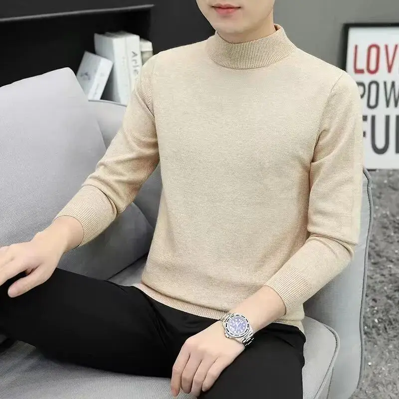 

Мужской приталенный вязаный свитер с высоким воротником, осенне-зимний базовый слой irt Pure Bla, средний воротник, модная линия irt