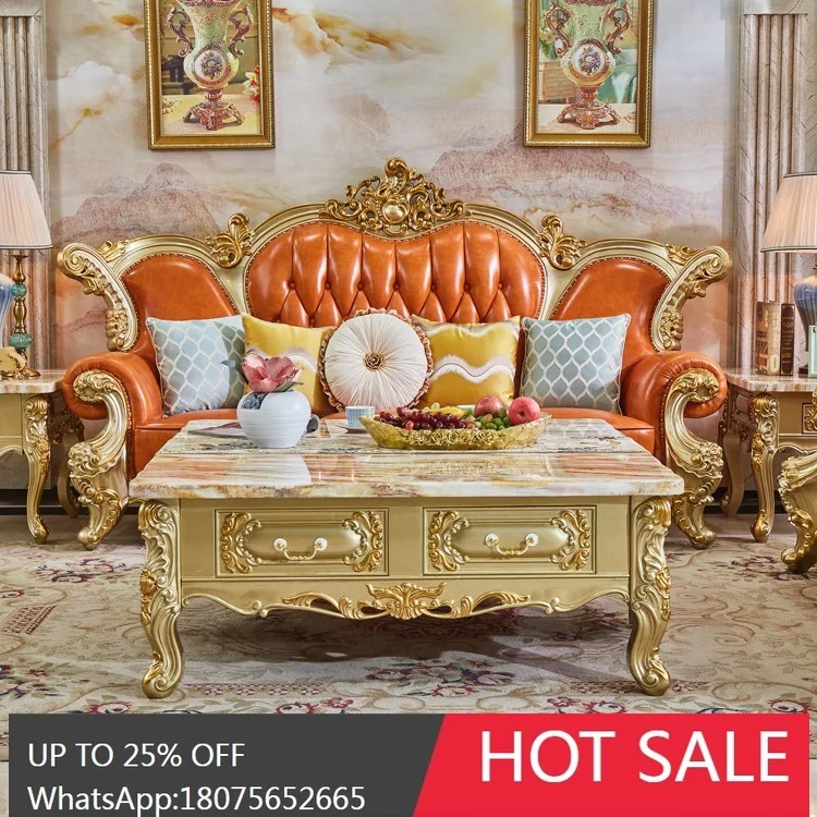 

SGF European-style Marble Coffee Table Full Solid Wood Luxury Champagne Gold Square Table