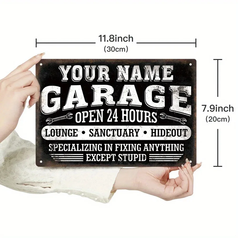 Vintage 2D Flat Personalized Garage Sign, Custom Name 24H Lounge Hideout, Man Cave Wall Art Decor Gift