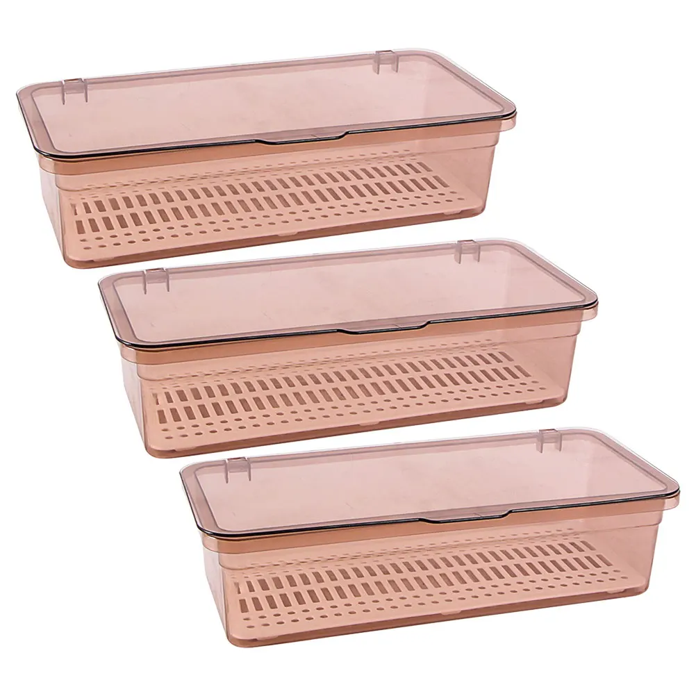 

3pcs Kitchen Cutlery Drainer Self Draining Silverware Organizer Tableware Storage Box Utensil Holder Countertop Light Brown Pp