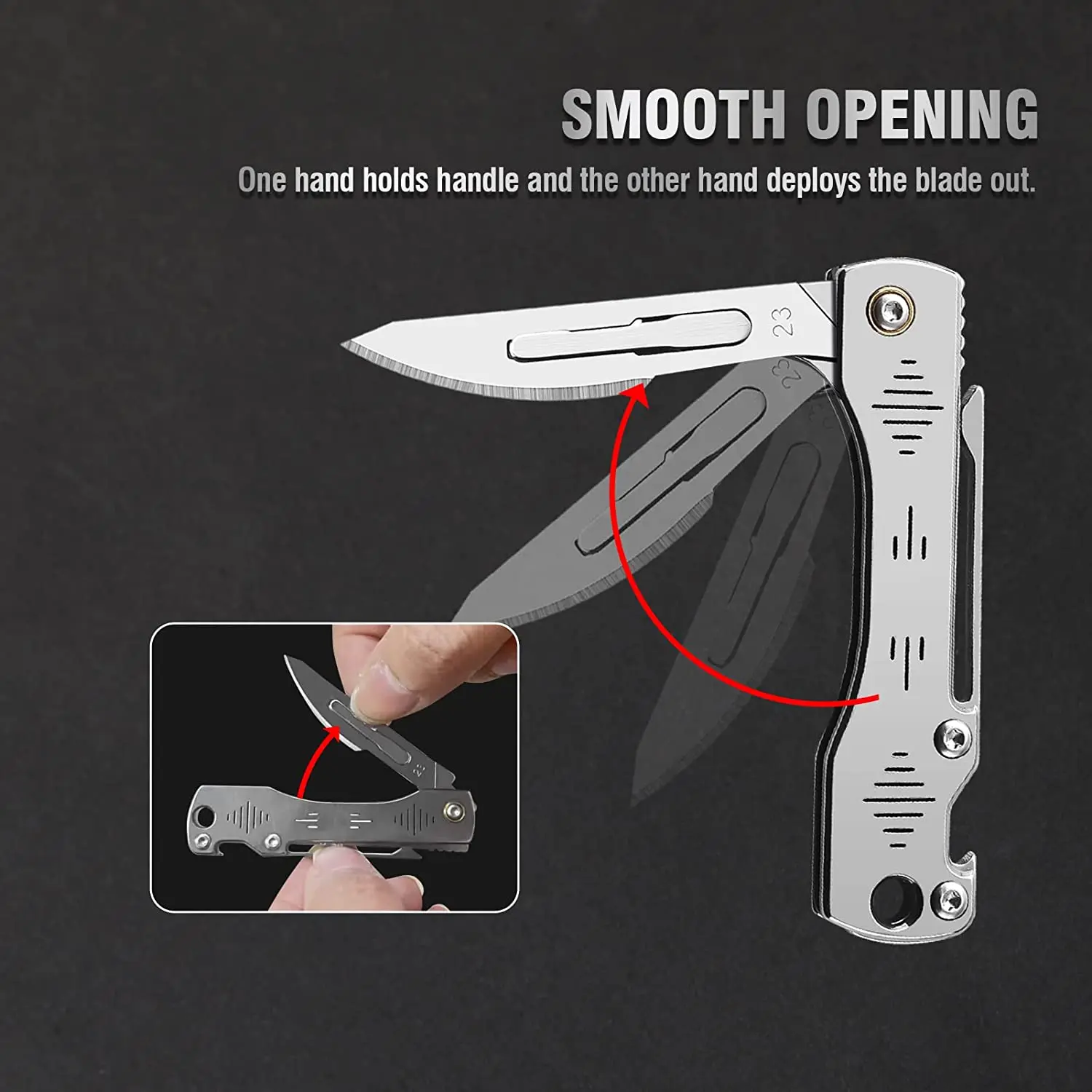 

Scalpel Knife with Bottle Opener Keychain Pocket Knife with Clip EDC Mini Utility Slim Knife with 10pcs #23 Replaceable Blades