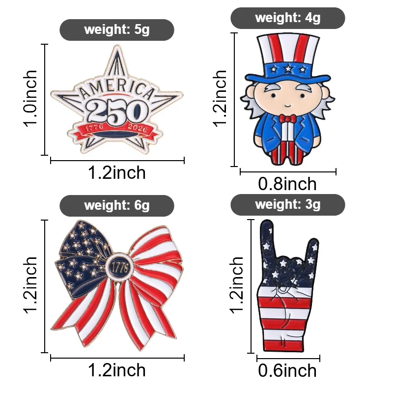 American Flag Enamel Pins Funny Uncle Sam Brooches Rock Hand Badges USA 250th 1776-2026 Star Jewelry Gift for Fans Friends