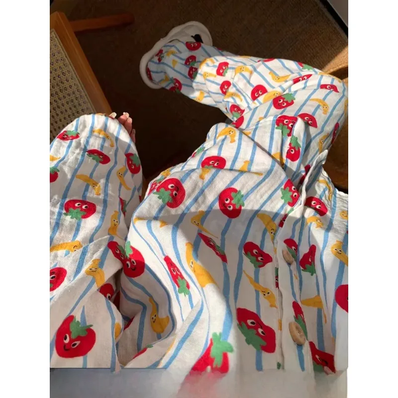 

Cartoon Women Pajamas Women's Spring and Autumn 2025 New Stripe Long sleeve Trousers Home Wear Plus size set