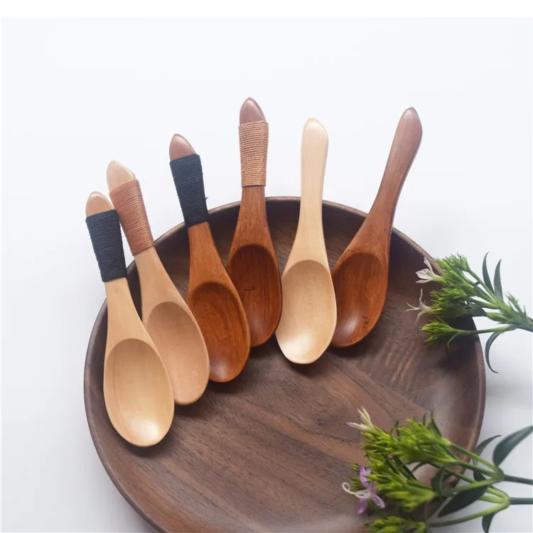 Free Shipping 100pcs Japan Style Eco-Friendly Wooden Spoon Utensil Short Kitchen Cooking Sugar Salt Small Spoons