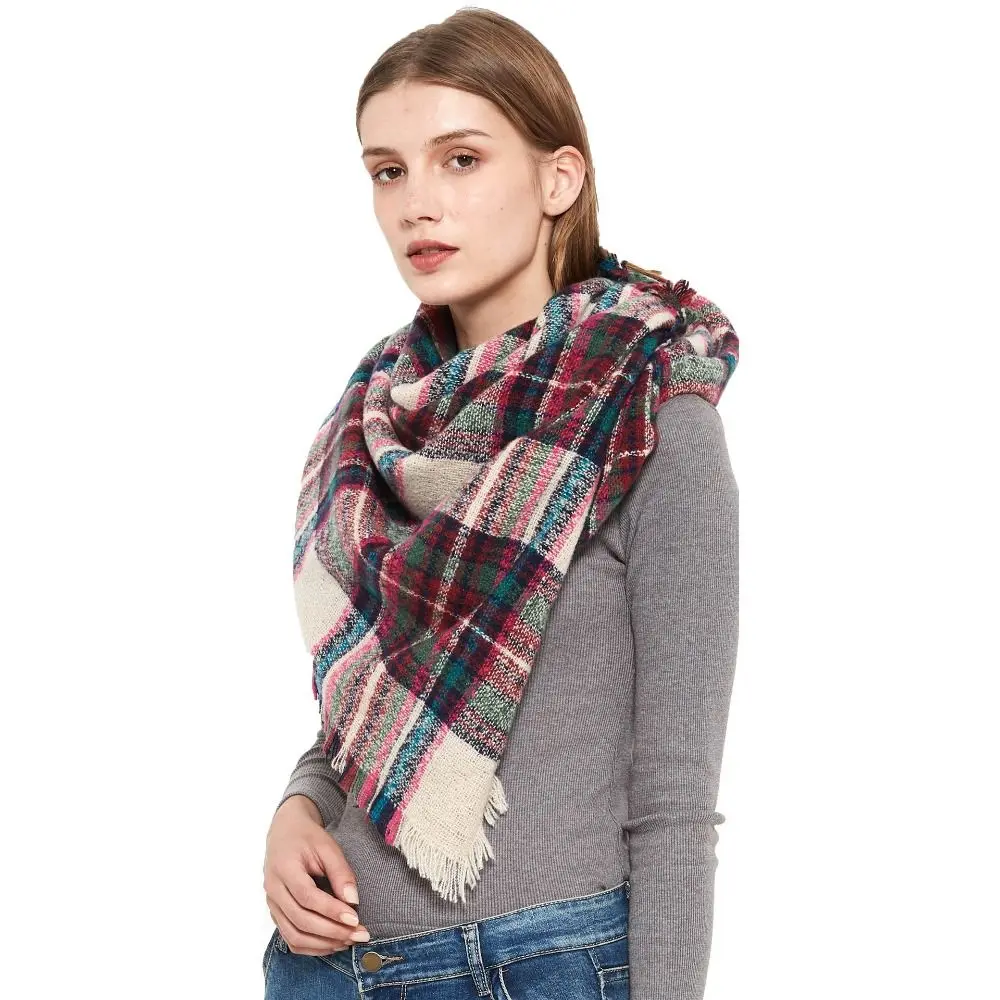 Simple Wool Plaid Scarf Tassel Thicken Winter Scarves Warm England Triangular Scarf Autumn Winter
