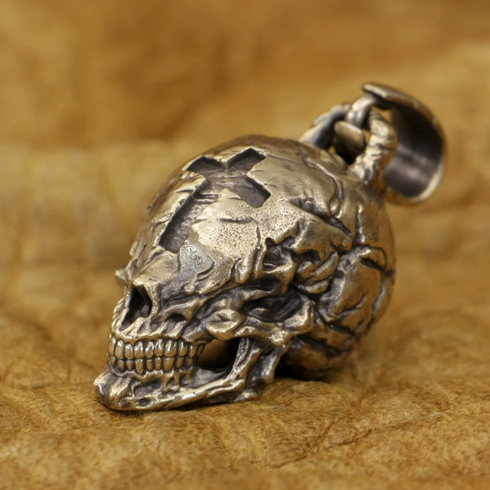 Huge Brass Cross Skull Pendant Mens Biker Rock Punk Jewelry BR423