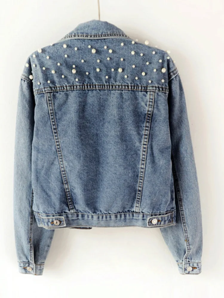 DEAT Fast Delivery New Autumn Fashion Women’s Denim Jacket Full Sleeve Loose Button Pearls Short Lapel Wild Casual 2024 AP446