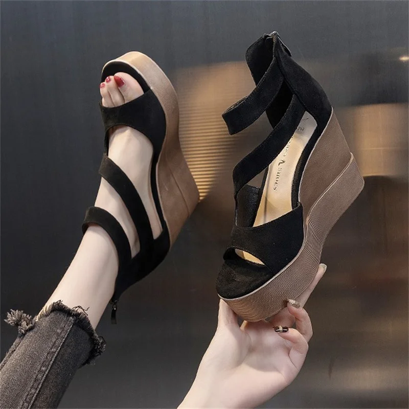 COOTELILI 2024 New Summer Shoes Women Strap Beach Wedge Sandals Plarforms Zip 9.5cm Heels Shoes Female Ladies Sandals 34-39