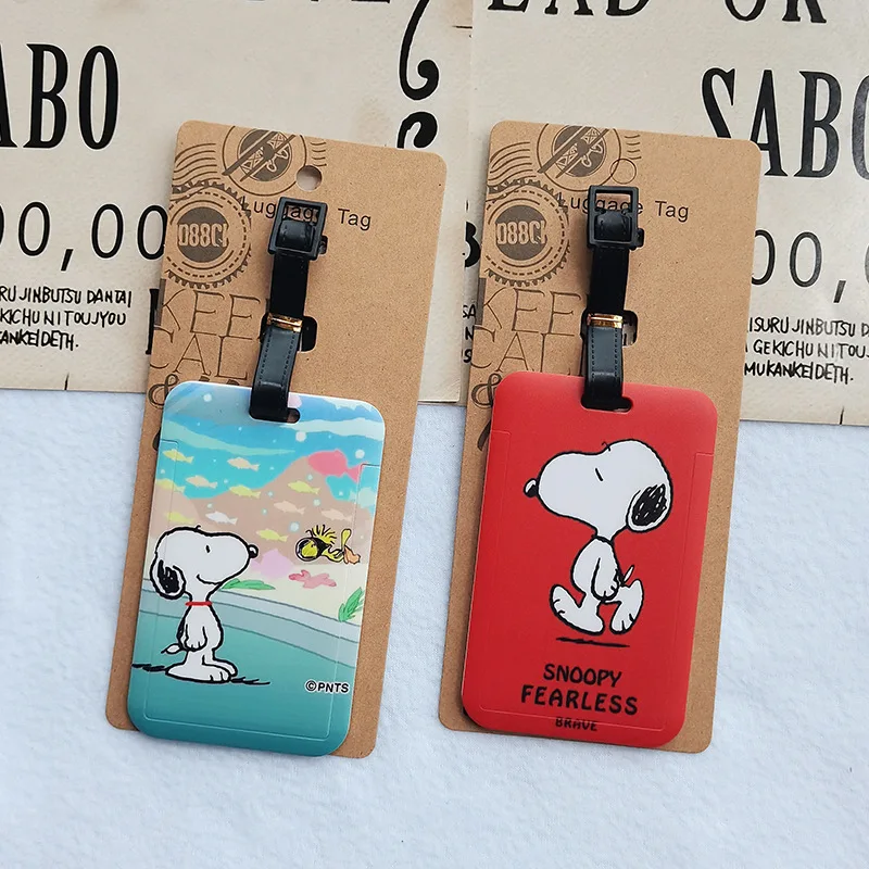 Kawaii Peanuts Snoopy Charlie Brown Card Holder Key Chain Hangings Decoration Luggage Consignment Identification Tag For Girls