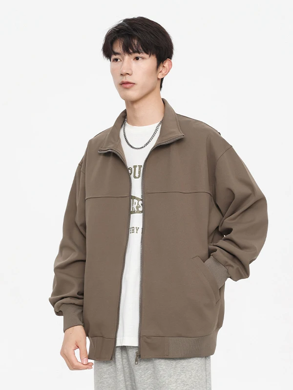 

2025 New American Sle Loose Fit Sportswear Hoodie Men's Spring Autumn Versatile Thin Outerwear Pure Color Stand Collar Jaet