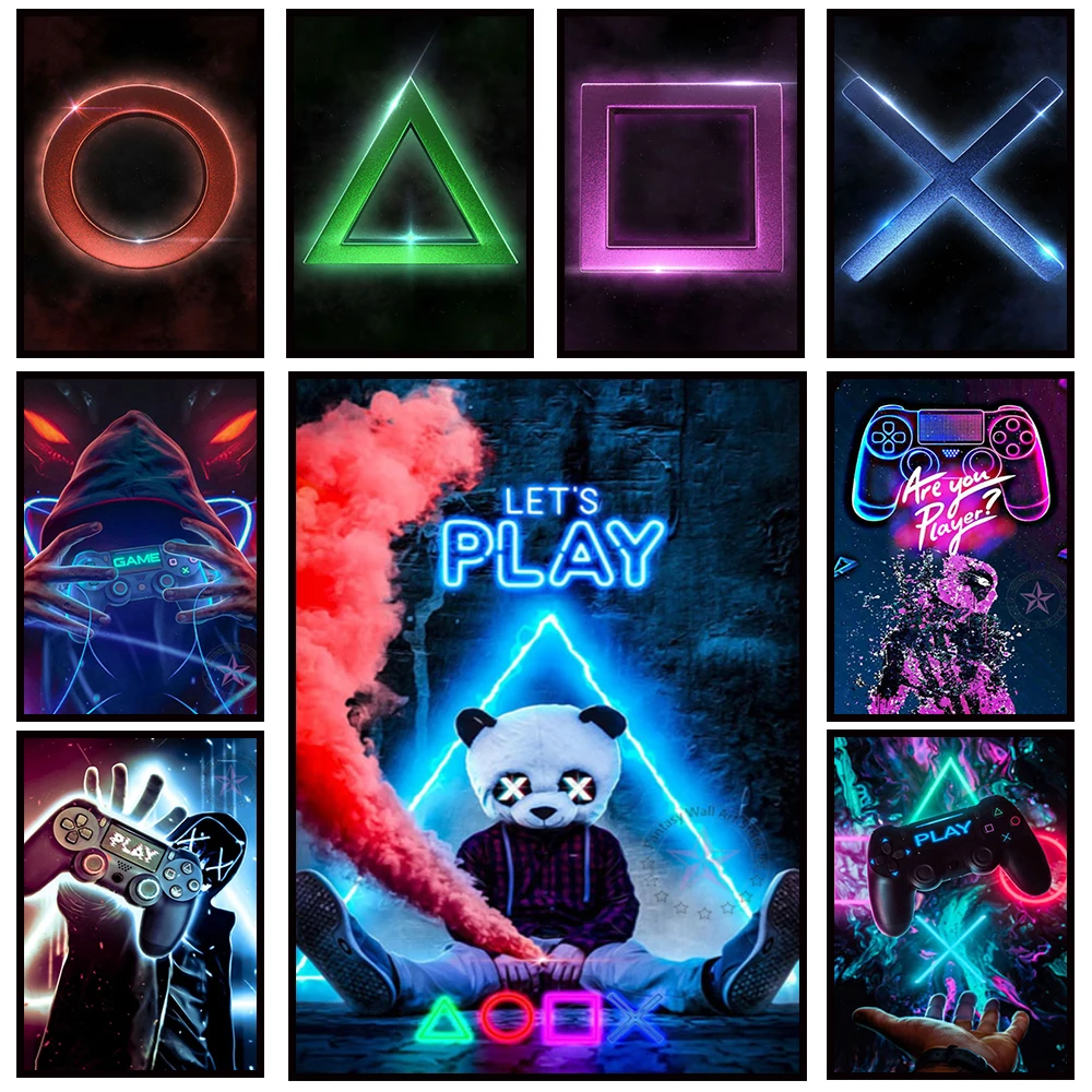 

New Eat Sleep Neon Game Repeat Gaming Wall Art Posters Home Kids Room Decor Canvas Painting Murals Picture Print Art Collections