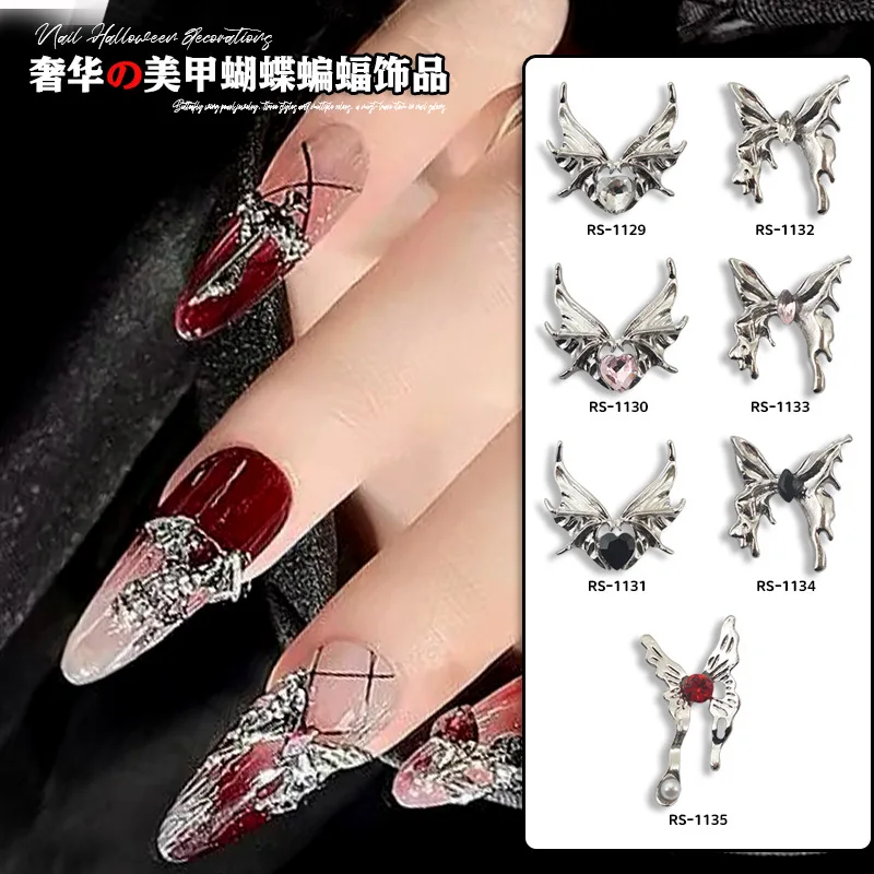 10PCS Luxury Alloy 3D Wings Love Heart Nail Art Rhinestone Charms Butterfly Accessories Manicure Nails Decoration Supplies Parts