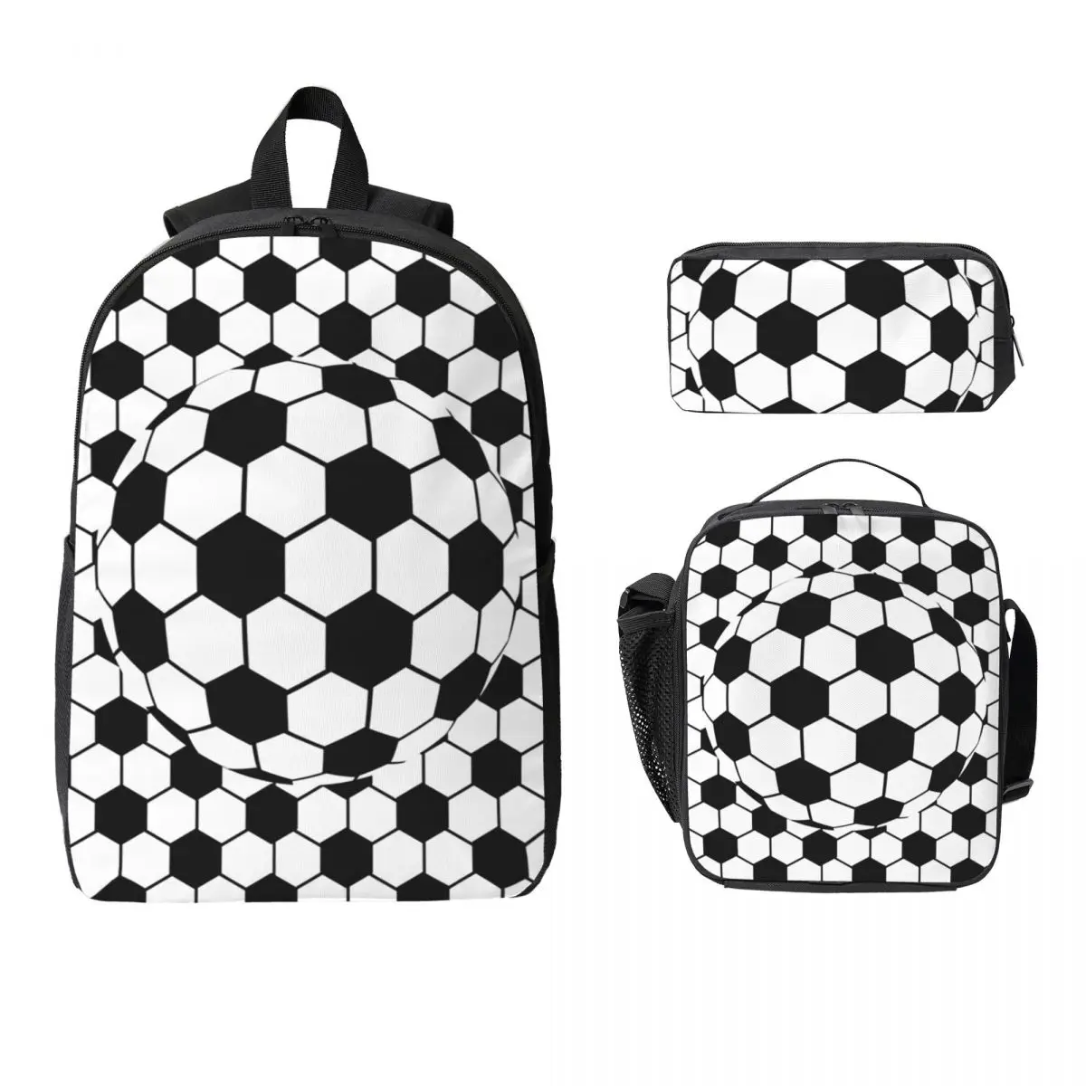 

3D Football Pattern Soccer Ball Backpack Student Boys Girls BookBag School Bag Shoulder Bags 3ps Insulated Lunch Bag Pencil Case