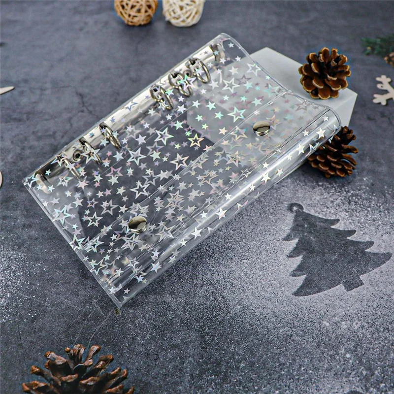 Advanced Budget Binder Cover Clear PVC Binder Glitter Star Refillable Notebook Shell Protector With 2 Snaps