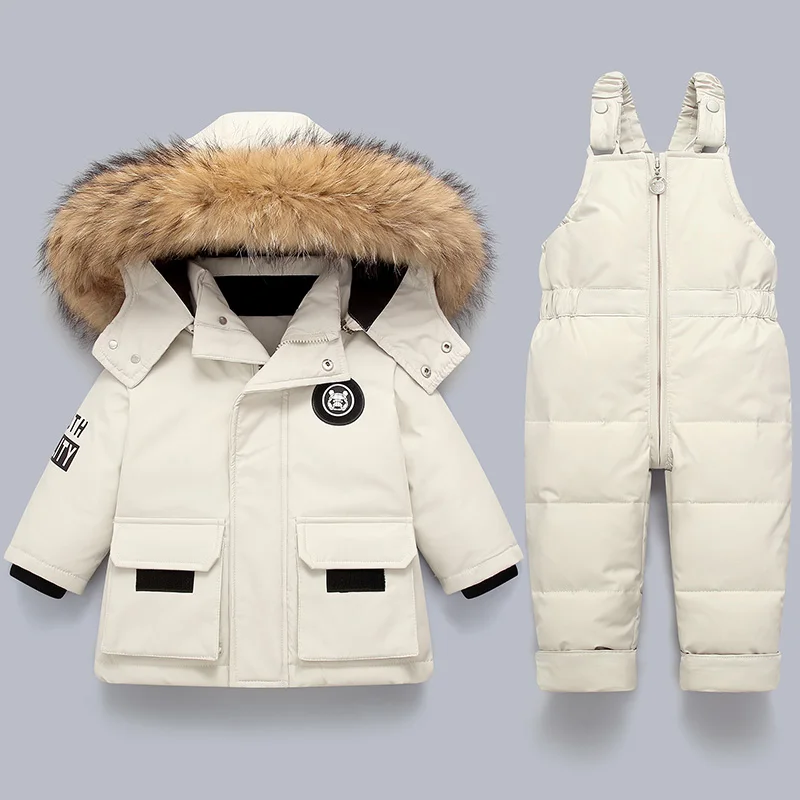 Piumino per bambini Inverno e autunno Giacca da ragazzo calda Collo in pelliccia naturale Neonate Cappotto da neve Parka per bambini Capispalla 1-5