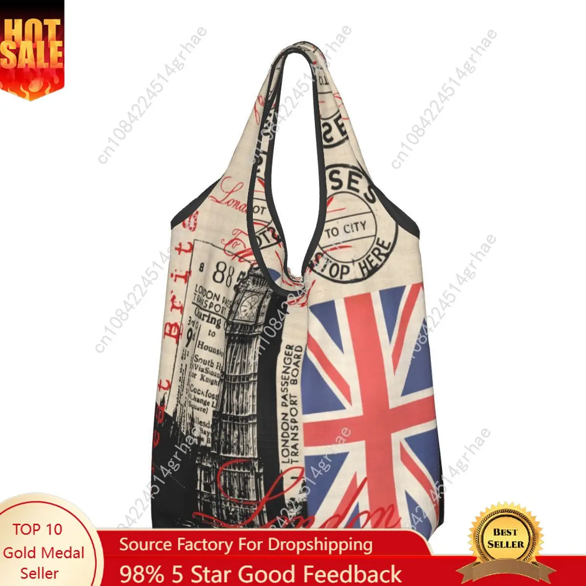 Custom Retro Vintage London Groceries Shopping Bag Funny Shopper Tote Shoulder Bag Big Capacity Portable UK British Flag Handbag