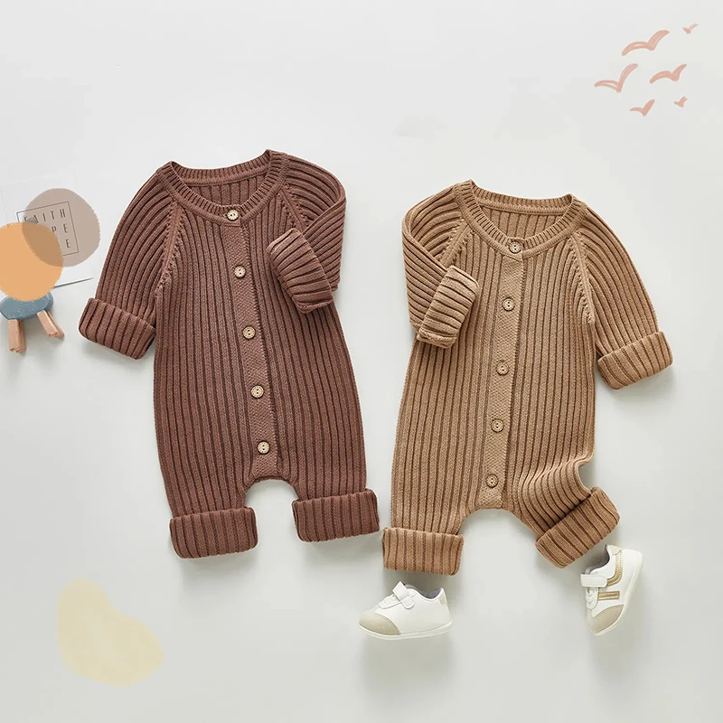 MILANCEL New Autumn Baby Clothing 0-3Y Boys Simple Solid Knit Romper Infant Sweater Girls Jumpsuit Toddler Outwear