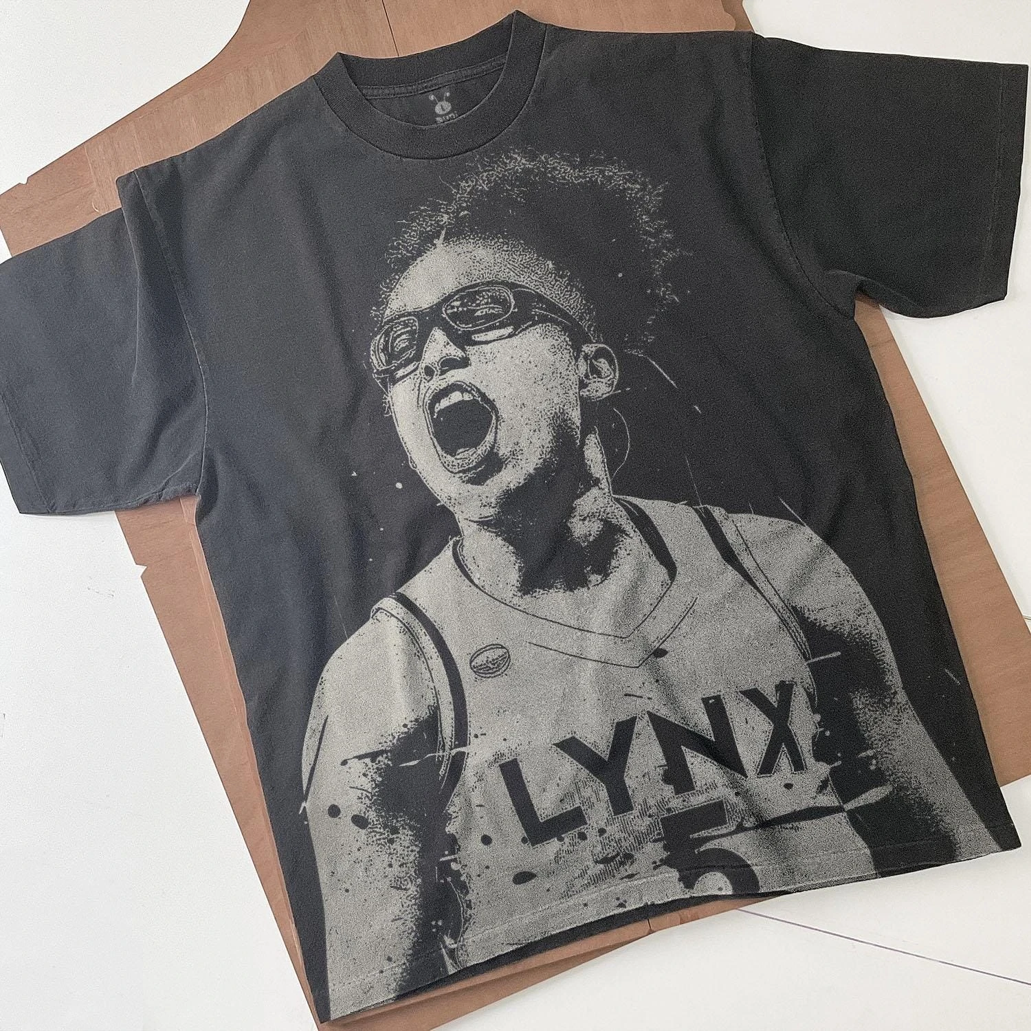 Olivia Miles Bleached Shirt: Handmade Spray Art T-Shirt Faded Black Cotton Unisex Tee Darunee